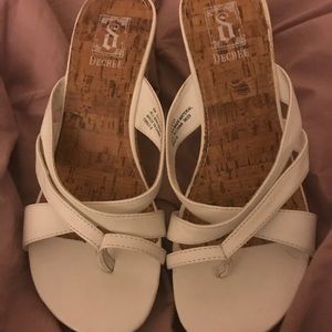 Cork and White Wedge Sandals